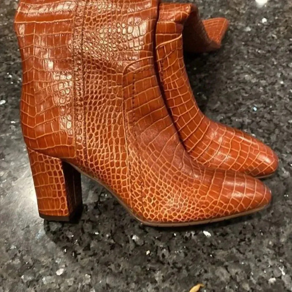 Aquatalia Brown Florina Croc Embossed Leather Over The Knee Boots/Booties main image 11
